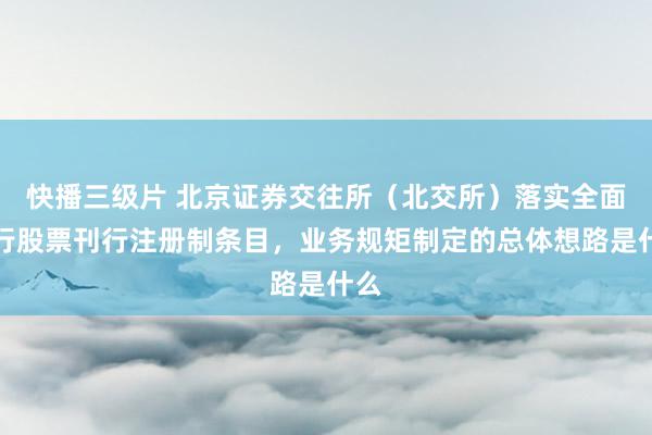 快播三级片 北京证券交往所（北交所）落实全面实行股票刊行注册制条目，业务规矩制定的总体想路是什么