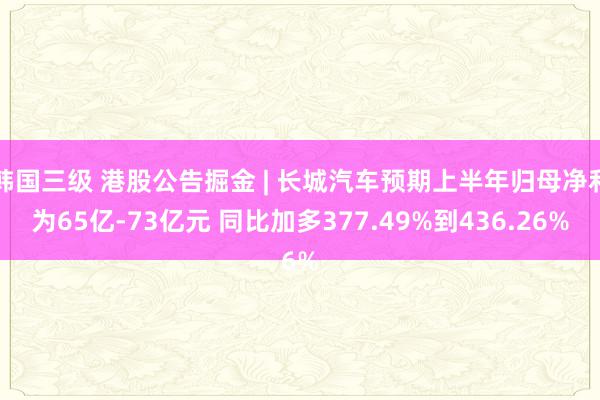 韩国三级 港股公告掘金 | 长城汽车预期上半年归母净利为65亿-73亿元 同比加多377.49%到436.26%